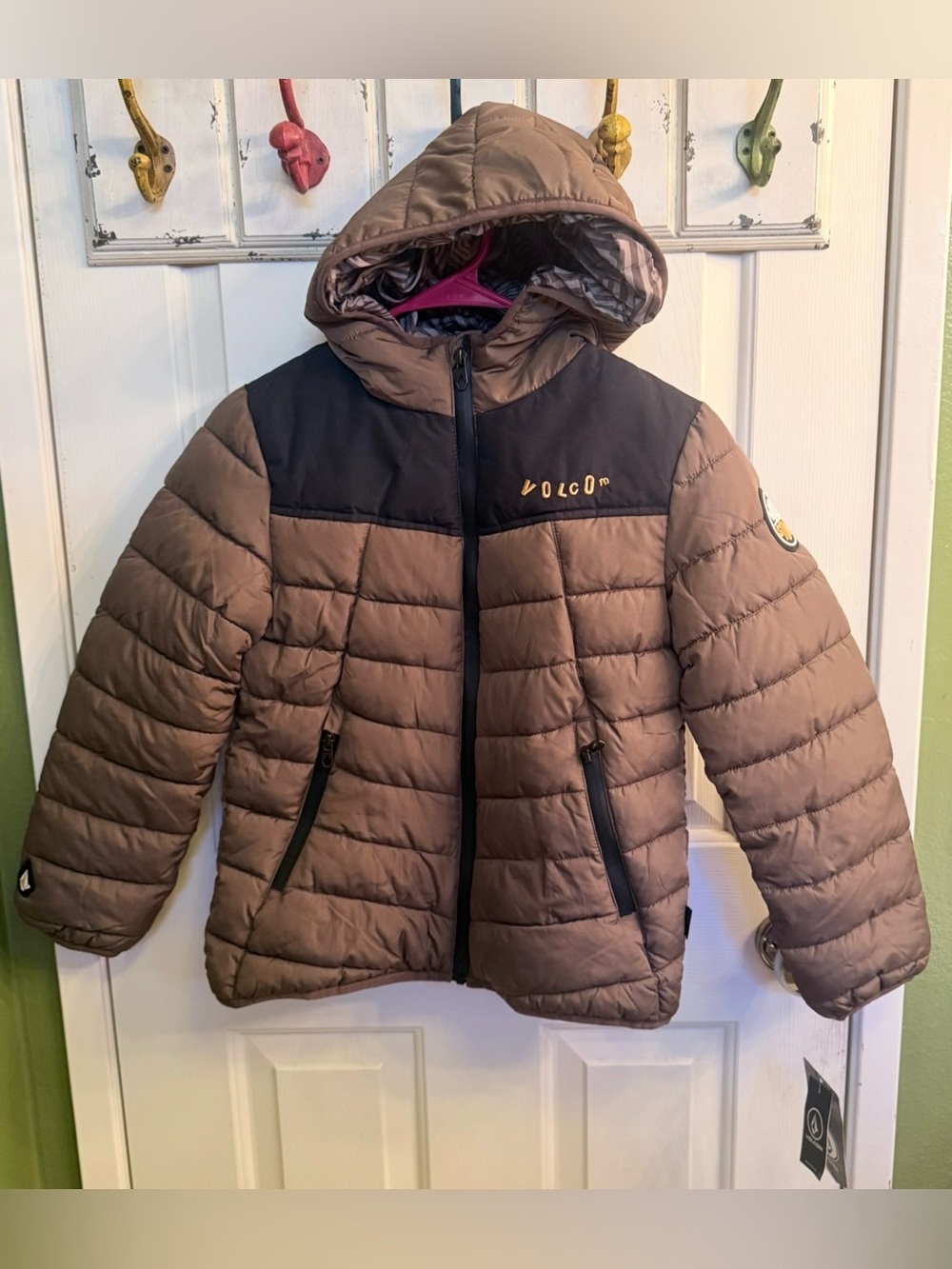 Volcom Brown and Black Kids Hooded Puffer Coat